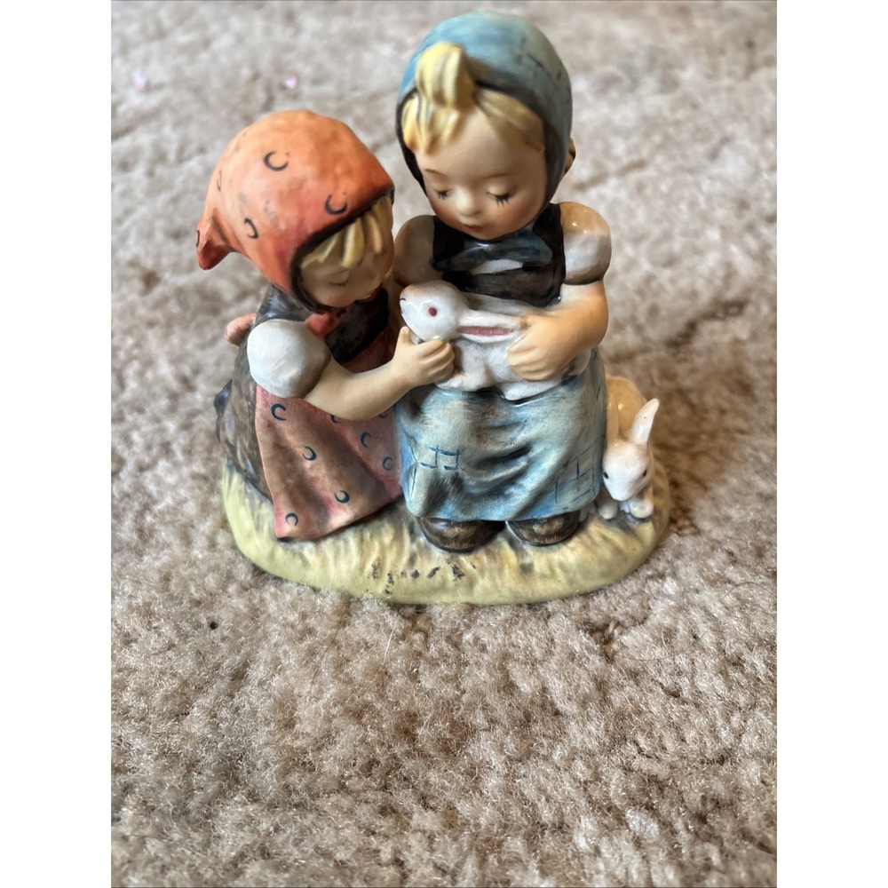 Vintage Goebel MI Hummel Figurine Easter Time 384 Two Girls Bunnies Germany 4”